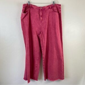 Cider NWT Size 4X Hot Pink High Waist Wide Straight Leg Cotton Denim Jean